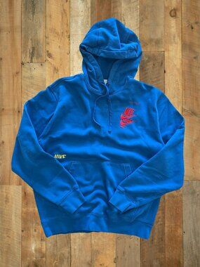 Nike Blue Multi-layer Embroidered Swoosh Hoodie Pullover Tagged Medium